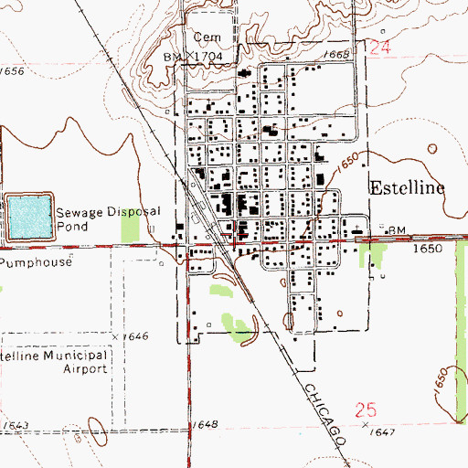 Topographic Map of Estelline Post Office, SD