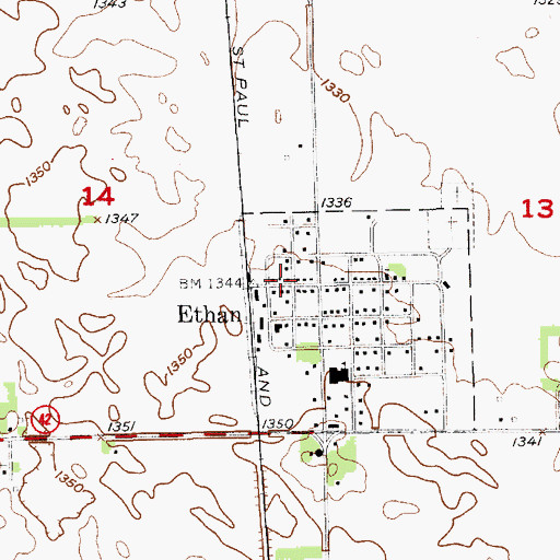 Topographic Map of Ethan Post Office, SD