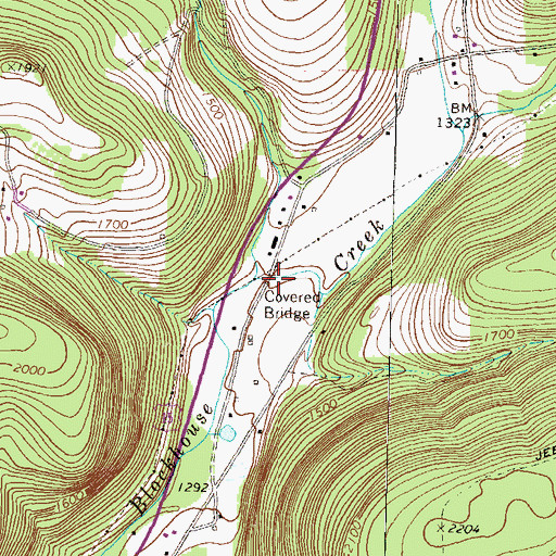 Topographic Map of Buttonwood Covered Bridge, PA