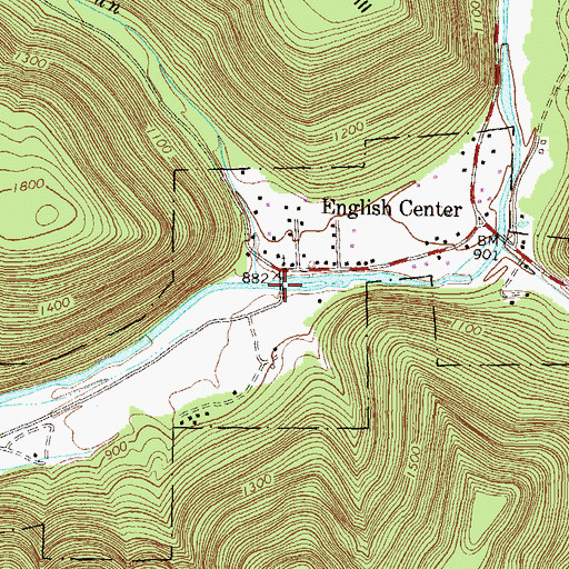 Topographic Map of English Center Suspension Bridge, PA
