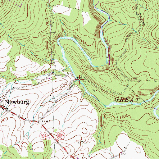 Topographic Map of Baker Bridge, PA