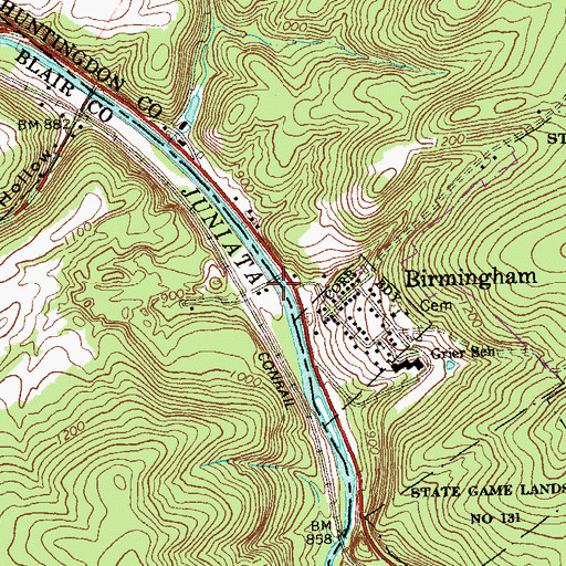 Topographic Map of Birmingham Bridge, PA