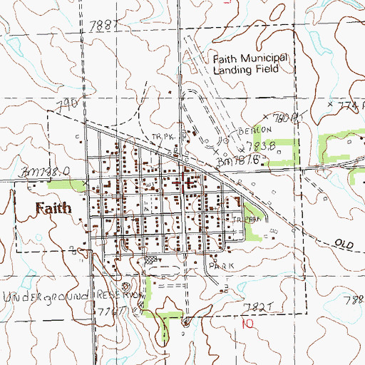 Topographic Map of Faith Post Office, SD