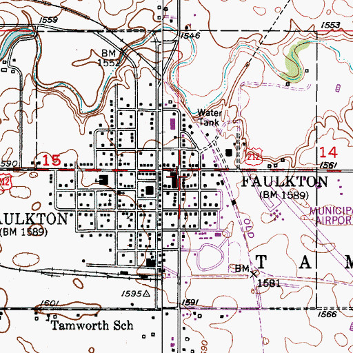 Topographic Map of Faulkton Post Office, SD