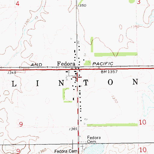 Topographic Map of Fedora Post Office, SD