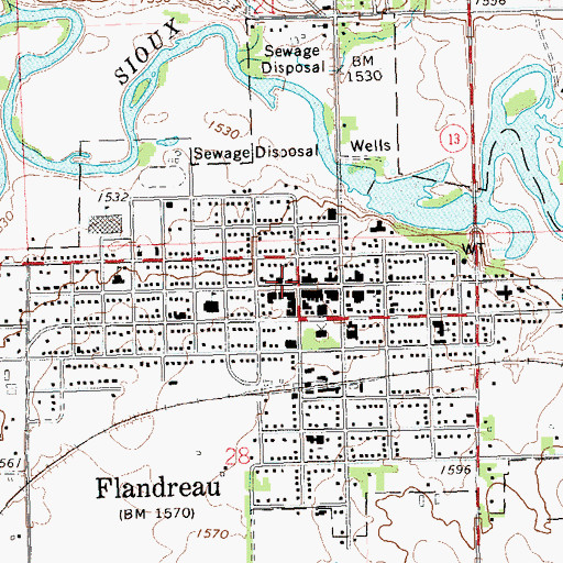 Topographic Map of Flandreau Post Office, SD