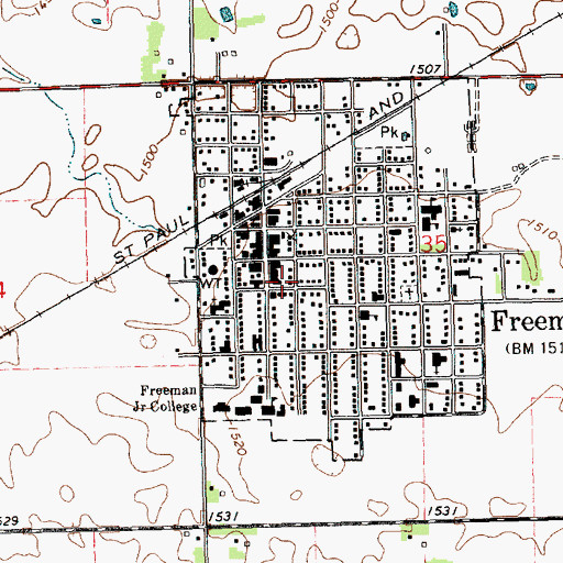 Topographic Map of Freeman Post Office, SD