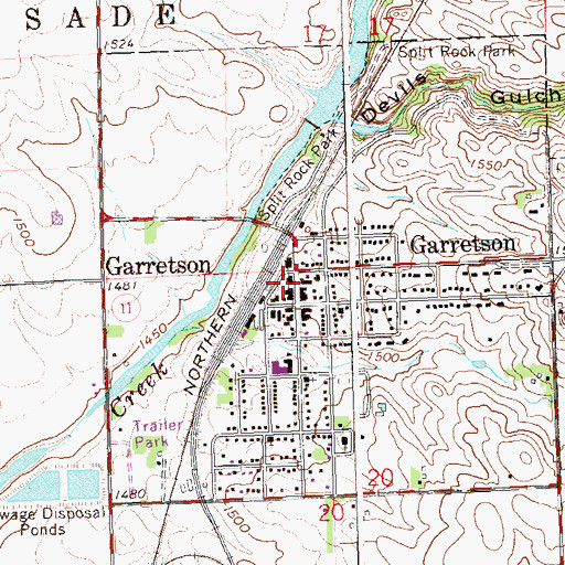 Topographic Map of Garretson Post Office, SD