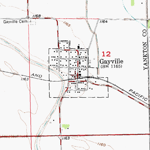 Topographic Map of Gayville Post Office, SD