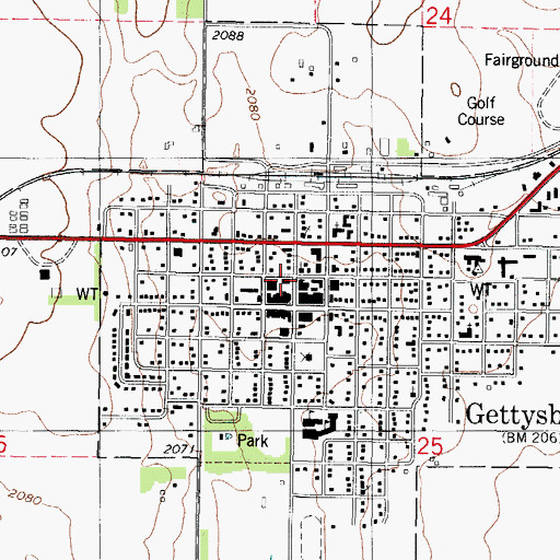 Topographic Map of Gettysburg Post Office, SD