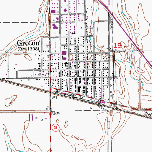 Topographic Map of Groton Post Office, SD