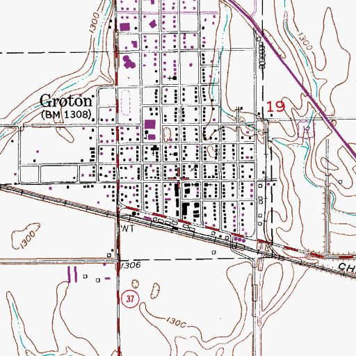 Topographic Map of Groton Post Office, SD