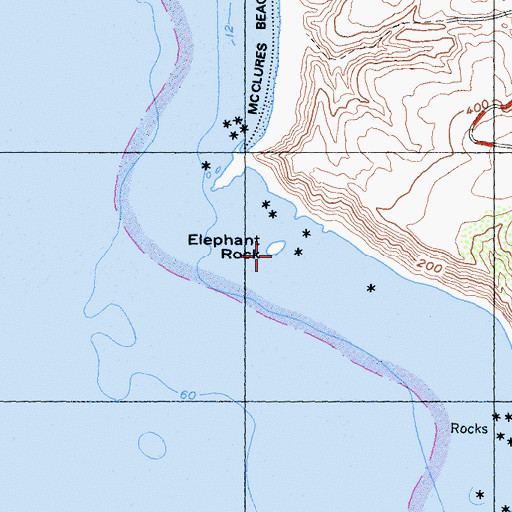 Topographic Map of Elephant Rock, CA