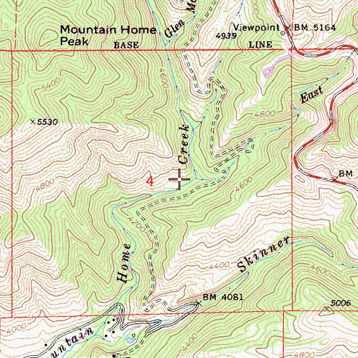 Topographic Map of East Fork Mountain Home Creek, CA