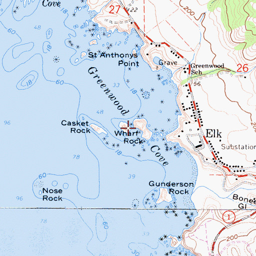 Topographic Map of Wharf Rock West Arch, CA