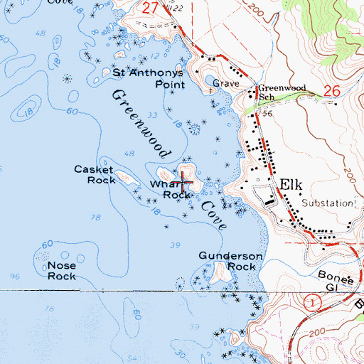Topographic Map of Wharf Rock East Arch, CA