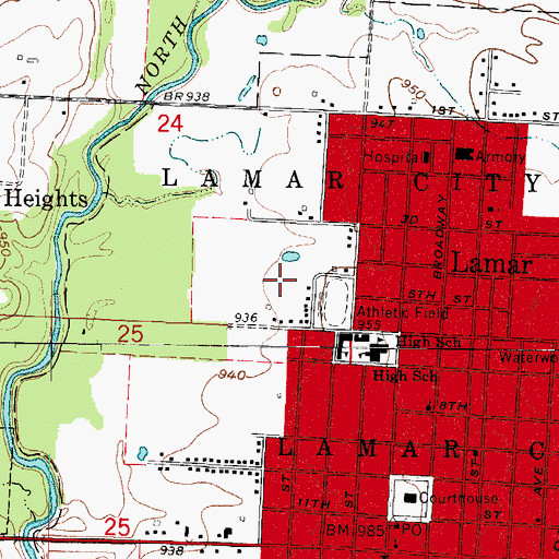 Topographic Map of Lamar Area Vocational-Technical School, MO