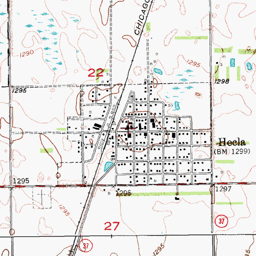 Topographic Map of Hecla Post Office, SD