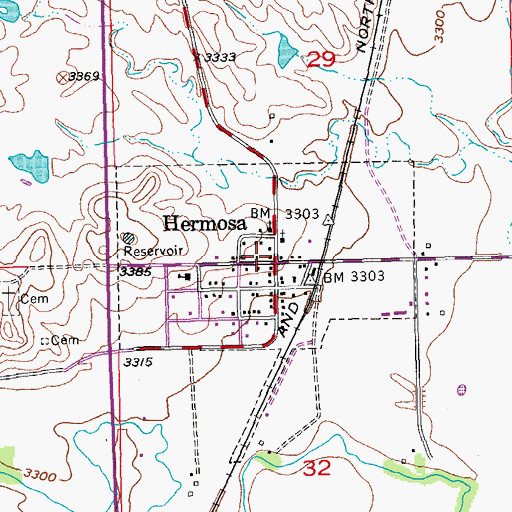 Topographic Map of Hermosa Post Office, SD