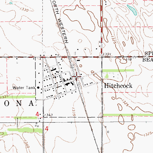 Topographic Map of Hitchcock Post Office, SD