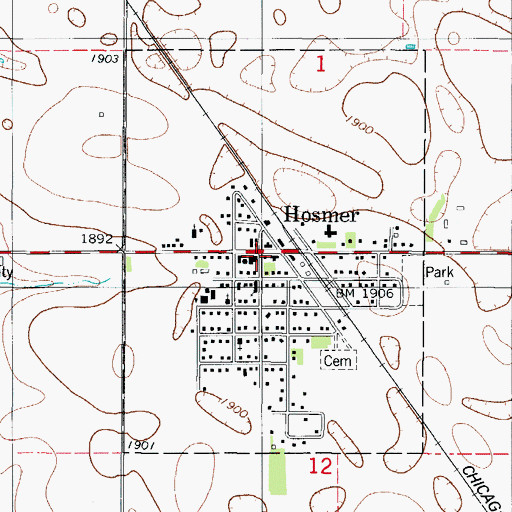 Topographic Map of Hosmer Post Office, SD
