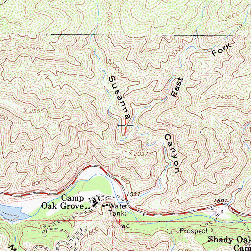 Topographic Map of East Fork Susanna Canyon, CA