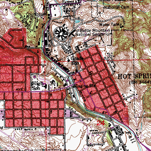 Topographic Map of Hot Springs Post Office, SD