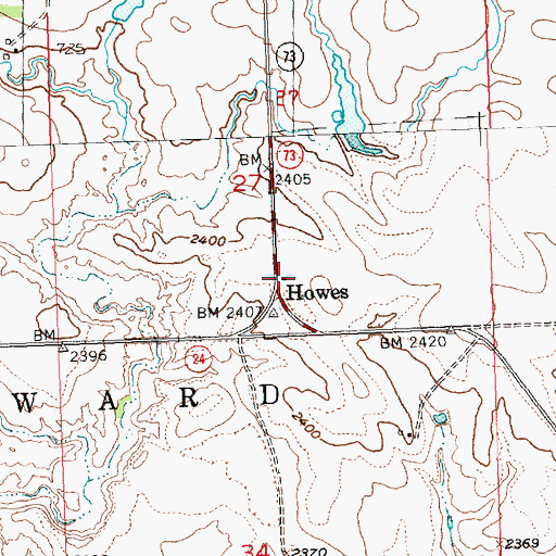 Topographic Map of Howes Post Office, SD