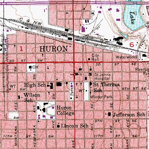 Topographic Map of Huron Post Office, SD