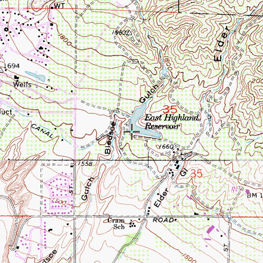 Topographic Map of East Highland Reservoir, CA