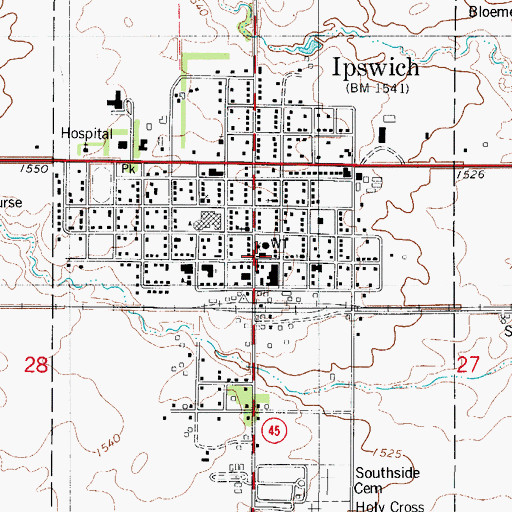 Topographic Map of Ipswich Post Office, SD