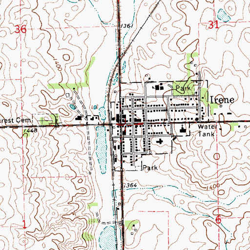 Topographic Map of Irene Post Office, SD