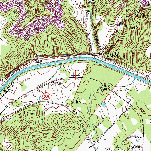 Topographic Map of Lucky Railroad Station (historical), KY