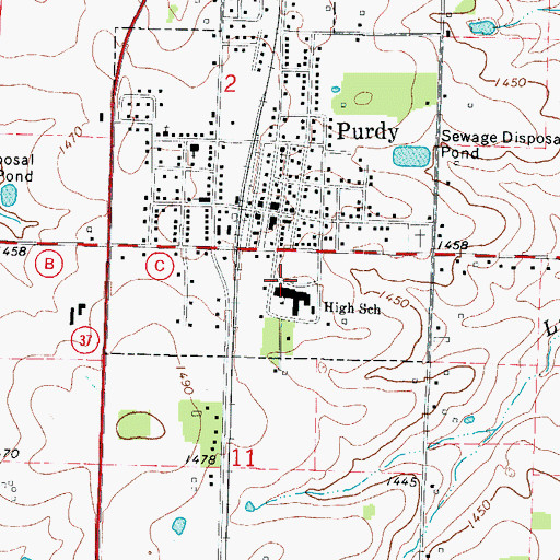 Topographic Map of Purdy High School, MO