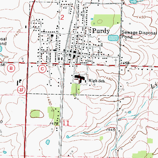 Topographic Map of Purdy Middle School, MO
