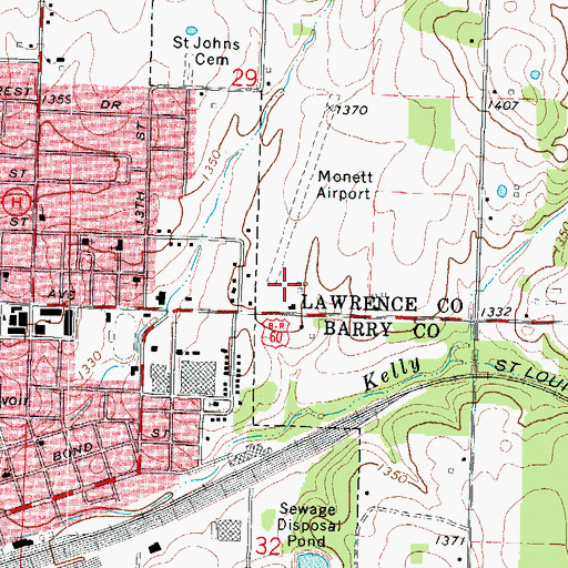 Topographic Map of Monett High School, MO