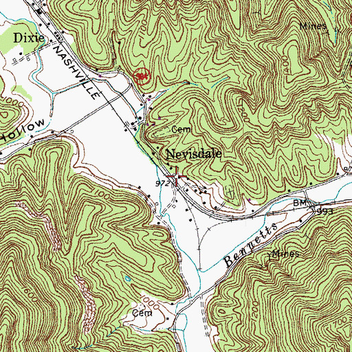 Topographic Map of Nevisdale Railroad Station (historical), KY