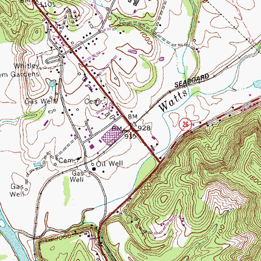 Topographic Map of Watts Creek Railroad Station (historical), KY