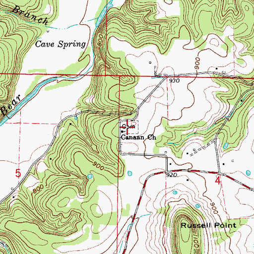 Topographic Map of Canaan Cemetery, AR
