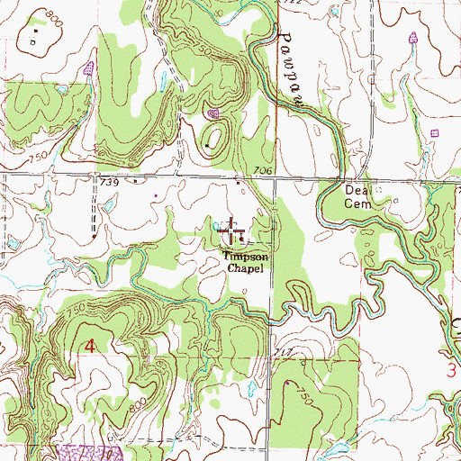 Topographic Map of Timpson Chapel Cemetery, OK