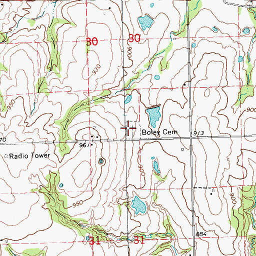 Topographic Map of Boley Cemetery, OK