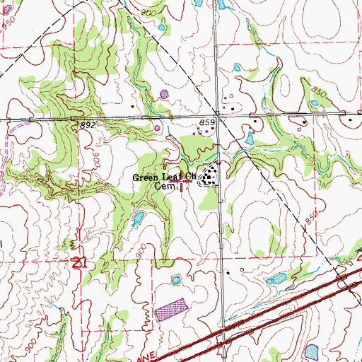 Topographic Map of Greenleaf Cemetery, OK