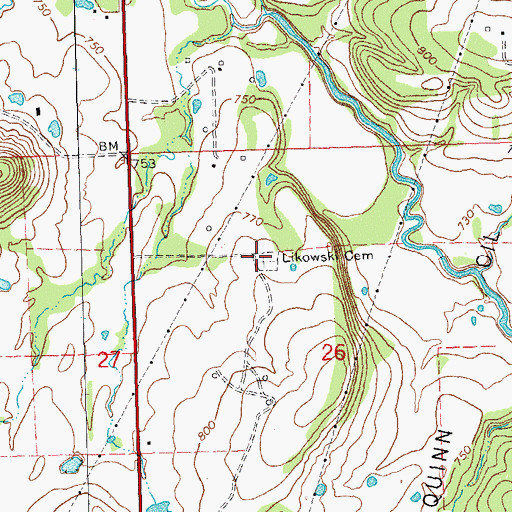 Topographic Map of Likowski Cemetery, OK