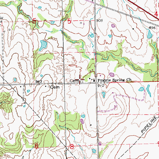 Topographic Map of Prairie Springs Cemetery, OK