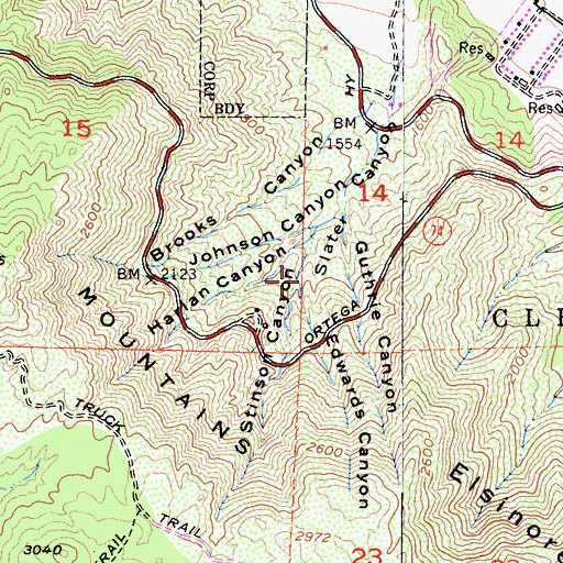 Topographic Map of Edwards Canyon, CA