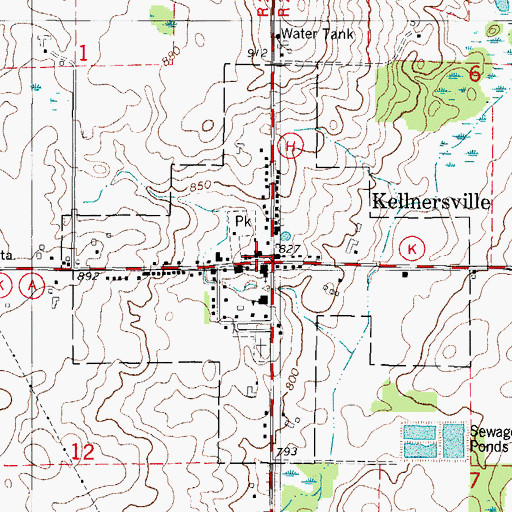 Topographic Map of Kellnersville Post Office, WI