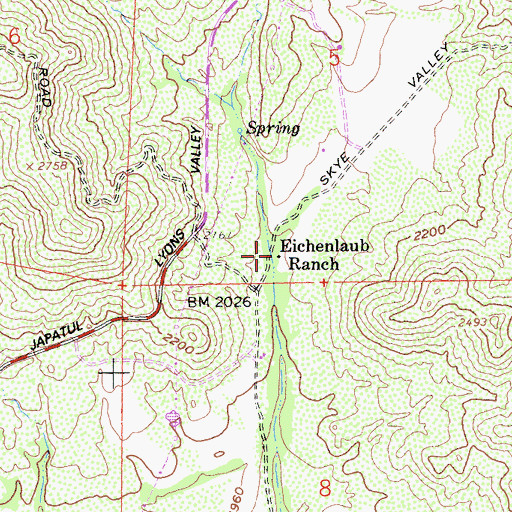 Topographic Map of Eichenlaub Ranch, CA