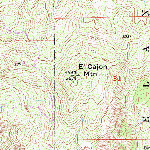 Topographic Map of El Cajon Mountain, CA