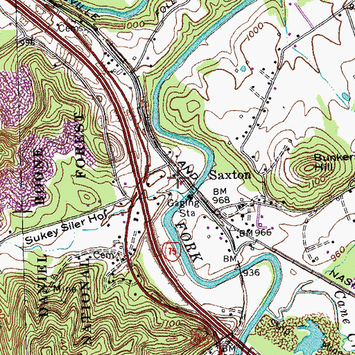 Topographic Map of Saxton Railroad Station (historical), KY