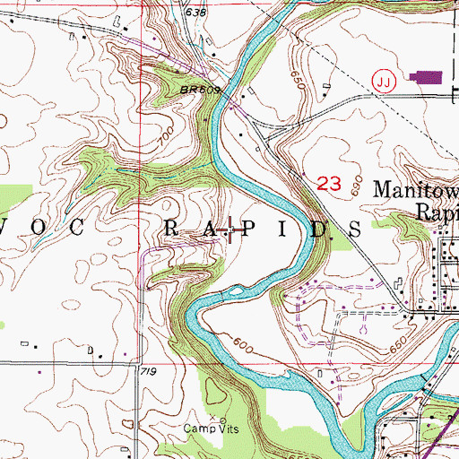 Topographic Map of River Valley Farms, WI
